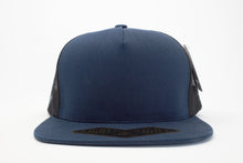 Load image into Gallery viewer, 5 Panel Cotton Trucker Flat Brim Snapback (Navy/Black) #EE106
