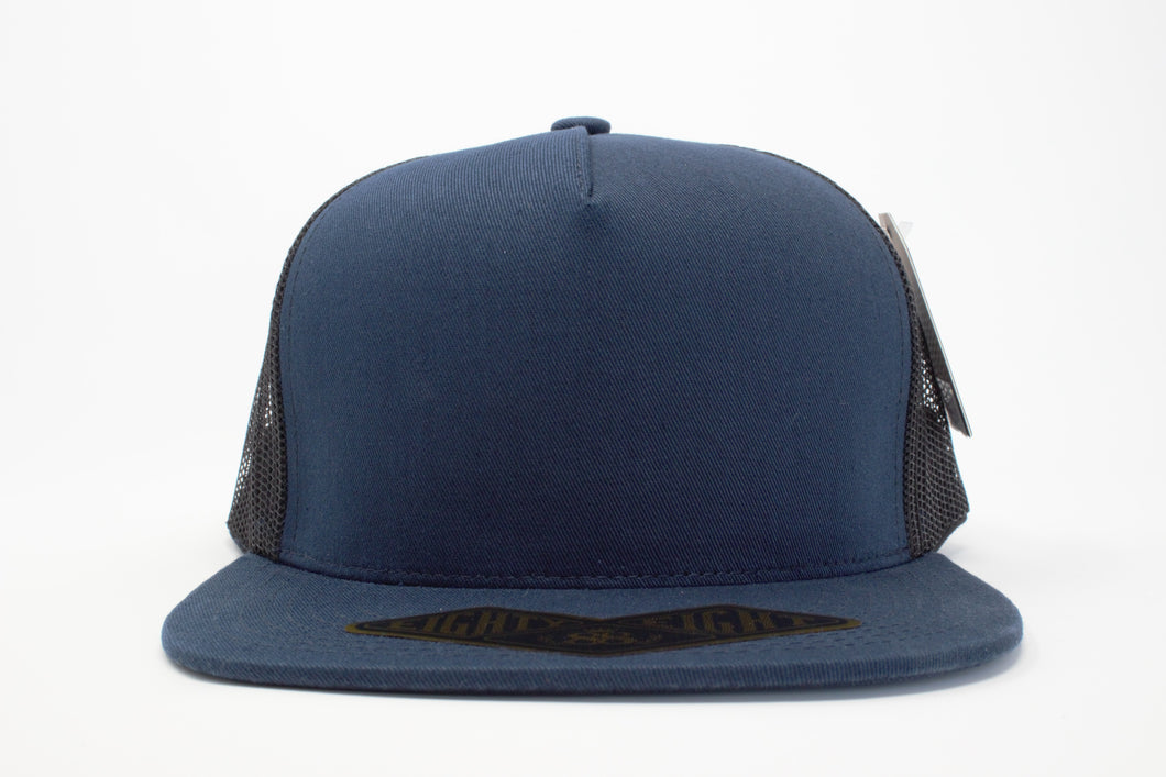 5 Panel Cotton Trucker Flat Brim Snapback (Navy/Black) #EE106