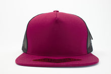 Load image into Gallery viewer, 5 Panel Cotton Trucker Flat Brim Snapback (Burgundy/Black) #EE106
