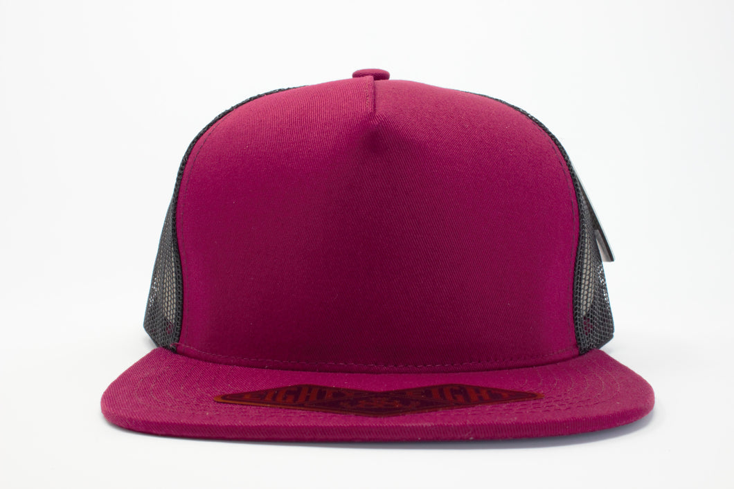 5 Panel Cotton Trucker Flat Brim Snapback (Burgundy/Black) #EE106