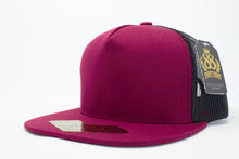 Load image into Gallery viewer, 5 Panel Cotton Trucker Flat Brim Snapback (Burgundy/Black) #EE106
