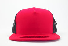 Load image into Gallery viewer, 5 Panel Cotton Trucker Flat Brim Snapback (Red/Black) #EE106
