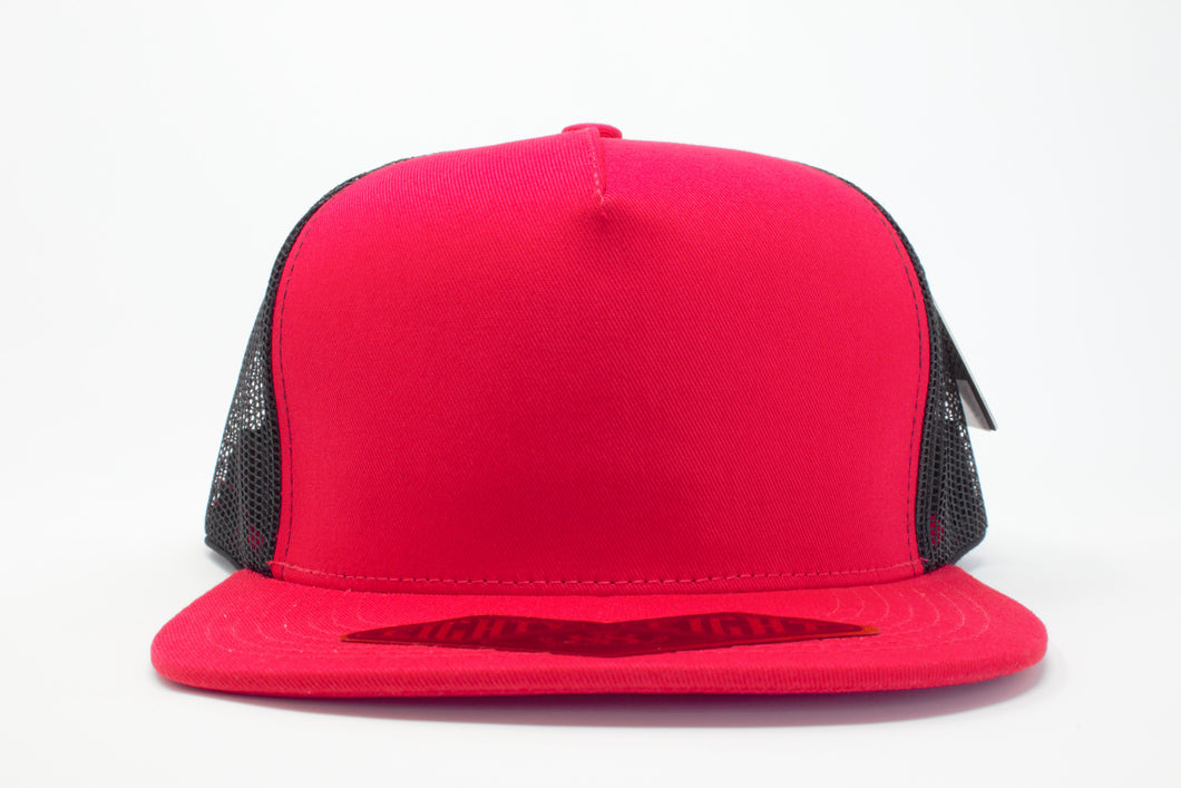 5 Panel Cotton Trucker Flat Brim Snapback (Red/Black) #EE106