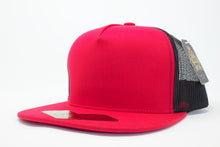 Load image into Gallery viewer, 5 Panel Cotton Trucker Flat Brim Snapback (Red/Black) #EE106
