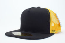 Load image into Gallery viewer, 5 Panel Cotton Trucker Flat Brim Snapback (Black/Gold) #EE106
