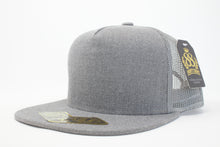 Load image into Gallery viewer, 5 Panel Cotton Trucker Flat Brim Snapback (H.Grey/Grey) #EE106
