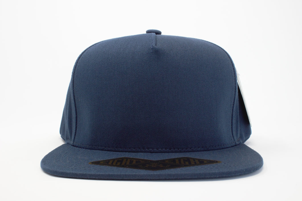 5 Panel Cotton Flat Brim Snapback (Navy) #EE107
