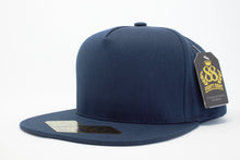 Load image into Gallery viewer, 5 Panel Cotton Flat Brim Snapback (Navy) #EE107
