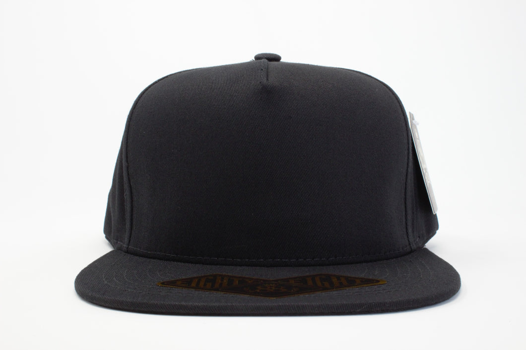 5 Panel Cotton Flat Brim Snapback (Black) #EE107