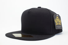 Load image into Gallery viewer, 5 Panel Cotton Flat Brim Snapback (Black) #EE107
